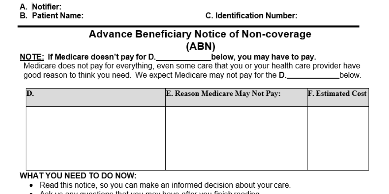 New Advanced Beneficiary Notice in Effect for Medicare on June 30, 2023